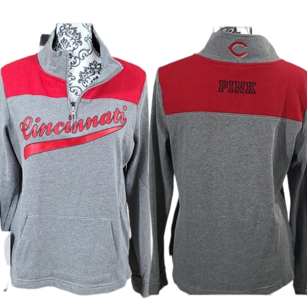 PINK Victoria's Secret Cincinnati Reds Quarter-Zip Pullover | Grey & Red | Med - Picture 5 of 8